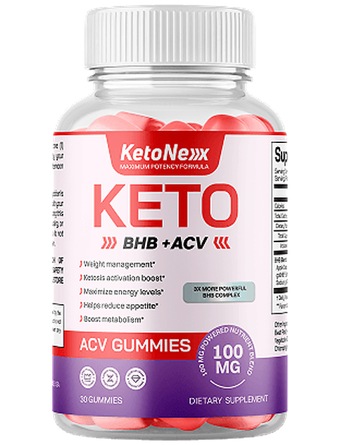 Frasco de KetoNex KETO BHB + ACV Gummies con 30 gomitas, 100 mg